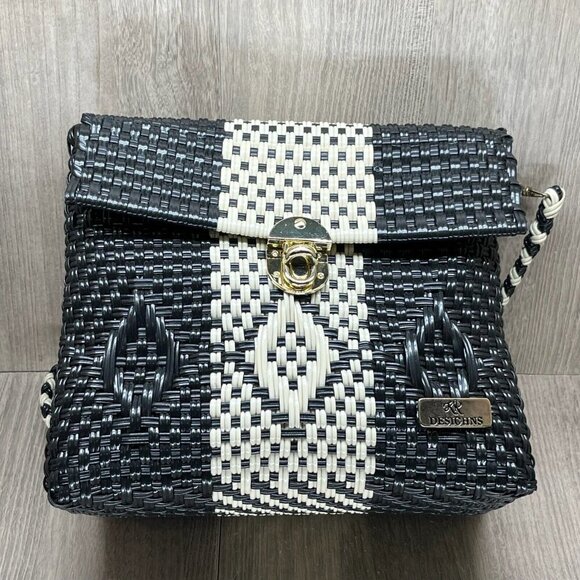 KR Designs Mexican Handmade Artisan Woven Boho Womens Handbag Black White - Picture 1 of 10